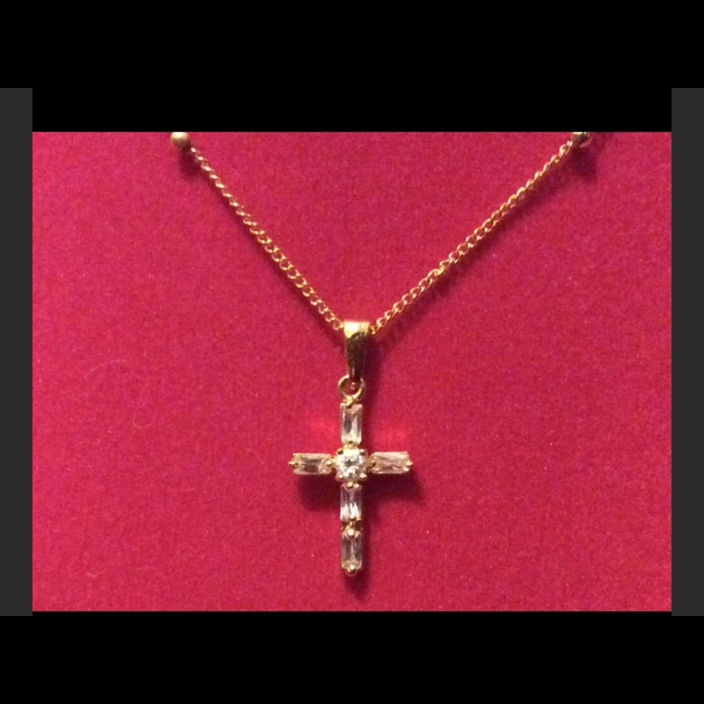 NEW Dainty cross genuine Crystal GOLDtone necklace